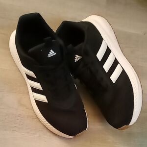 Adidas Ladies Black Athletic Shoes with White Stripes